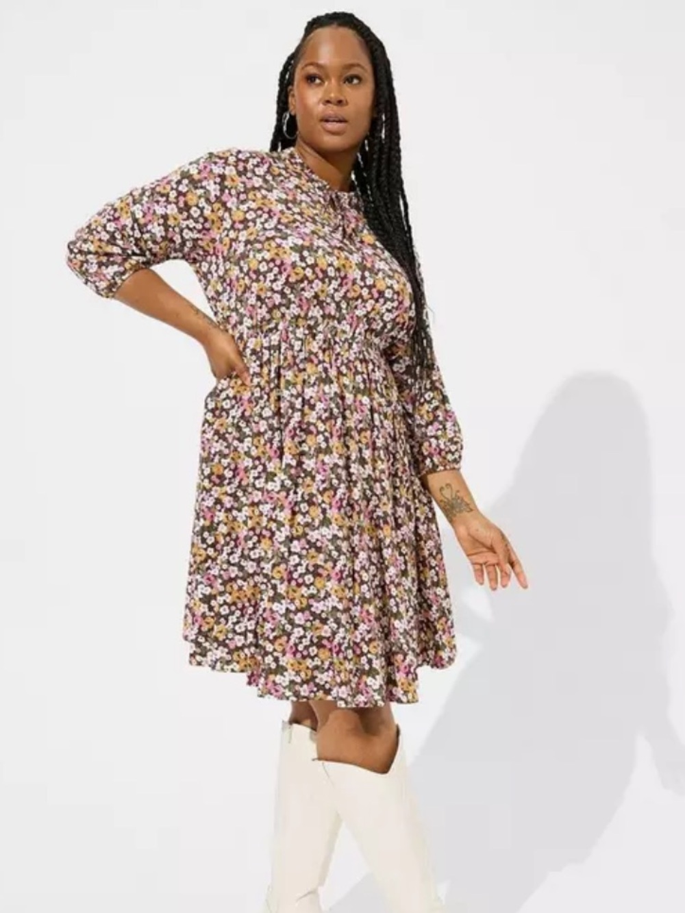 Torrid Mini Stretch Challis Front Keyhole Dress - Floral Pink 1X